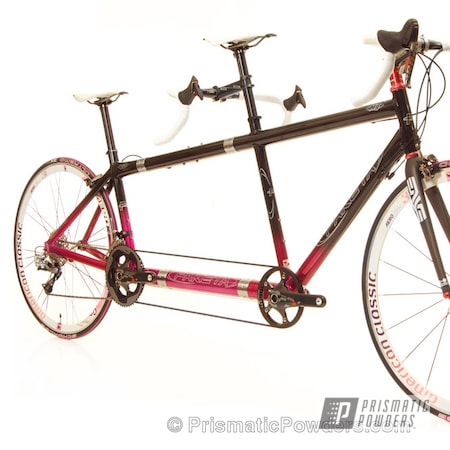 Powder Coating: Ink Black PSS-0106,Custom,LOLLYPOP BERRY UPS-1509,powder coating,Paketa Magnesium Coupled tandem bicycle,Bicycles,Clear Vision PPS-2974,Pink and black,Prismatic Powders,powder coated