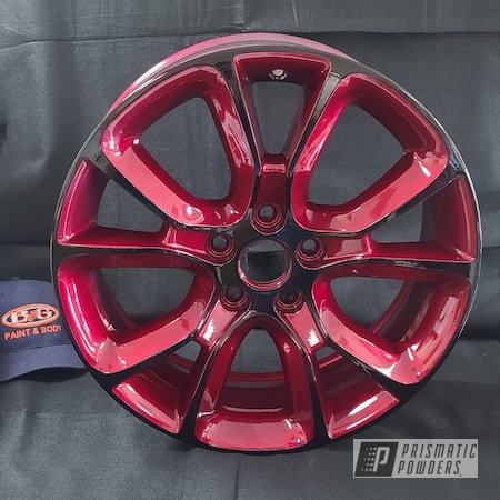 Powder Coating: Ink Black PSS-0106,17" Aluminum Rims,Alloy Wheels,Illusion Cherry PMB-6905,Clear Vision PPS-2974,Two Toned,Automotive,Wheels,Two Tone