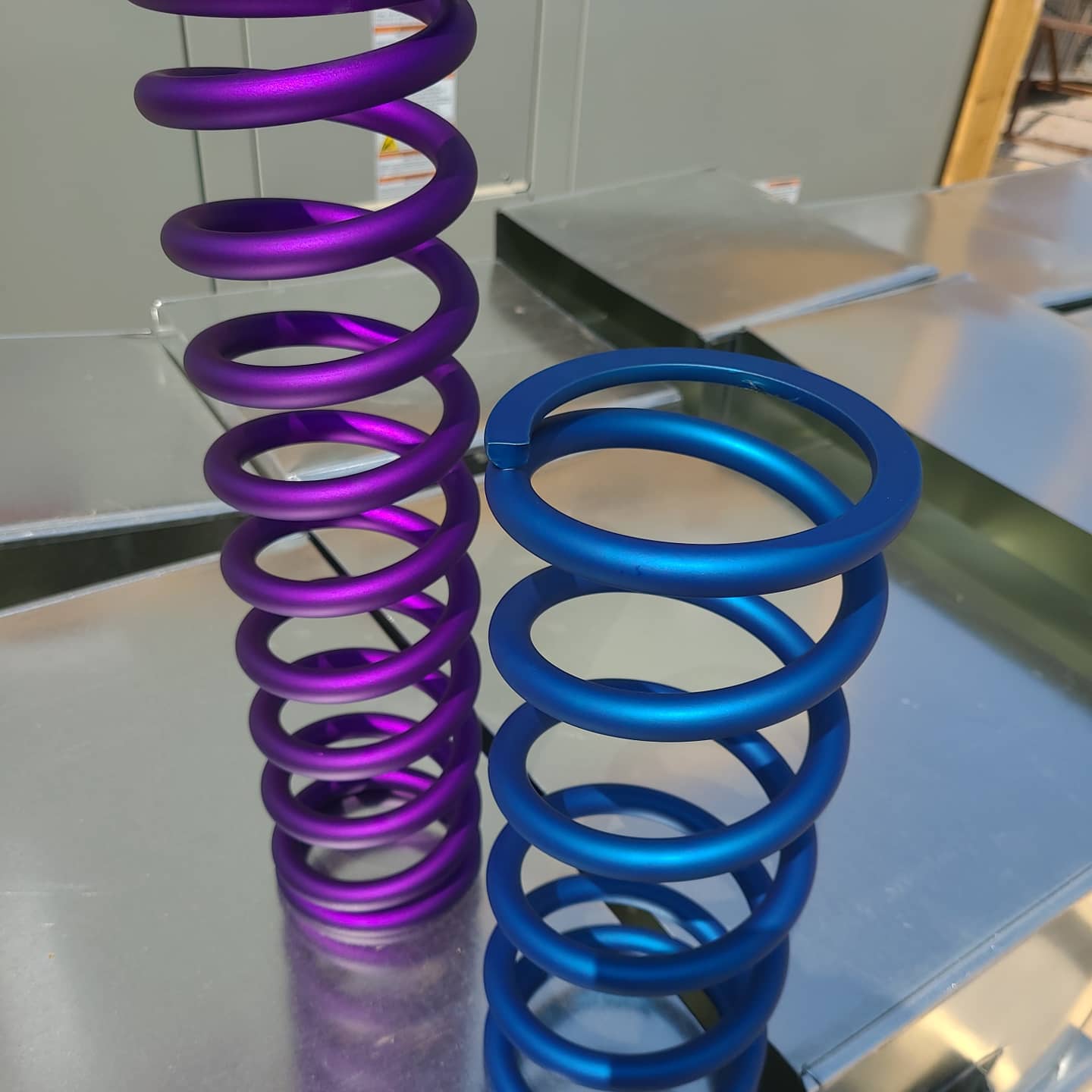 Shock Spring Powder Coating Custom Springs finished with Illusion Purple, Super Chrome II, Casper ...