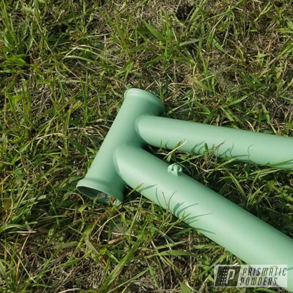 Refinished Bicycle Frame Finished With Ral 6021 And Casper Clear Prismatic Powders Refinished Bicycle Frame Finished With Ral 6021 And Casper Clear Prismatic Powders