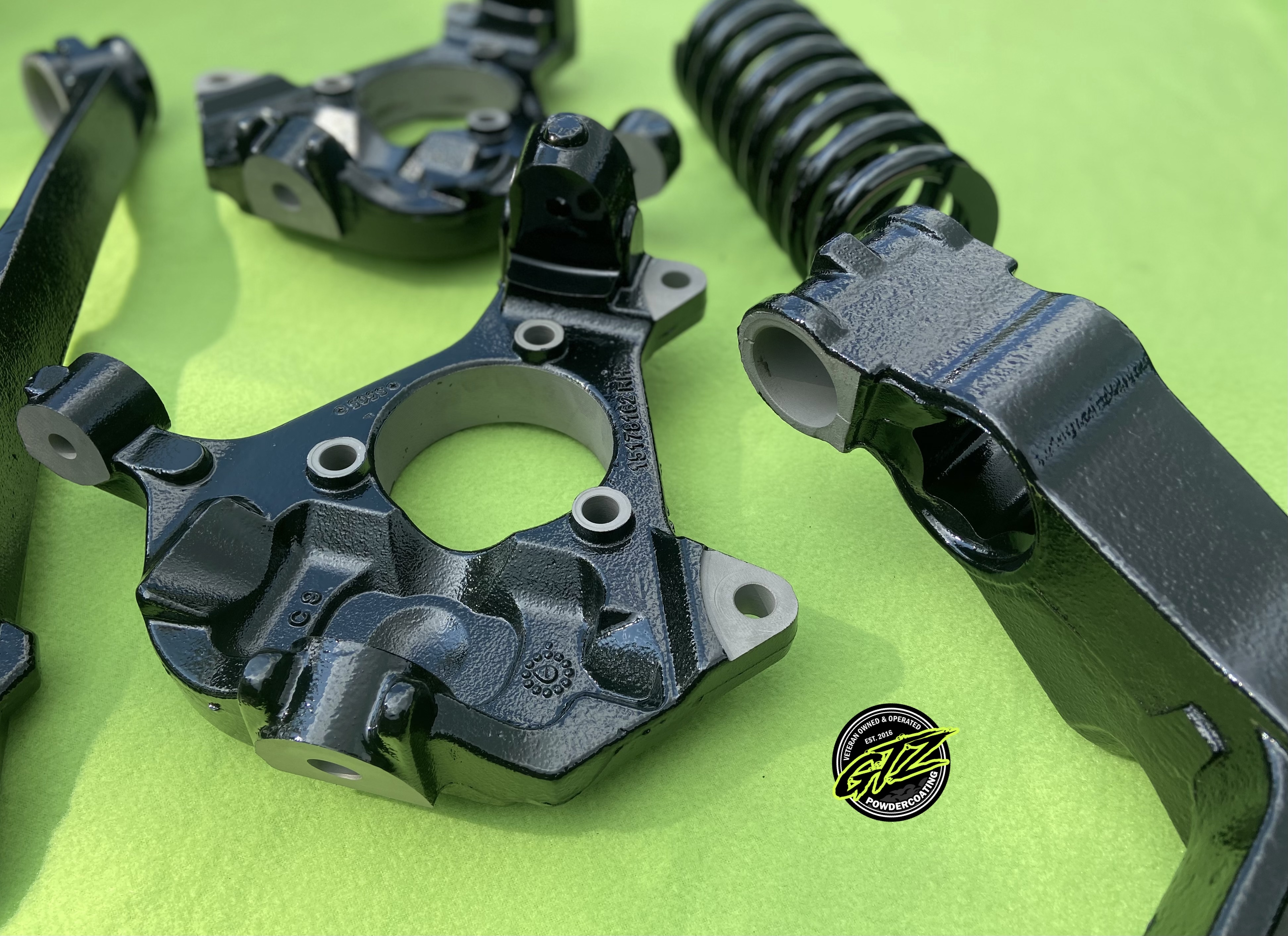 Shock Spring Powder Coating Suspension Parts finished with Ink Black and Stone Black | Prismatic ...