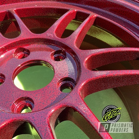 Powder Coating: Wheels,Automotive,18",LOLLYPOP RED UPS-1506,Black Frost PVS-3083,18" Aluminum Rims
