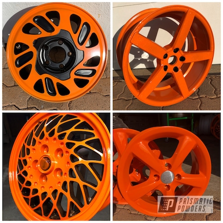 Powder Coating: Wheels,Matte Black PSS-4455,Automotive,Rims,Aluminum Rims,Chevy Orange PSS-0163,Bright Orange PSS-0879