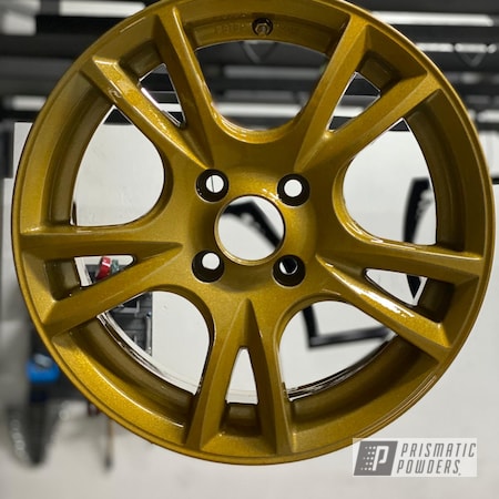 Powder Coating: Aluminum Wheels,2 Stage Application,Rims,Layered Colors,Brassy Gold PPS-6530,Alien Silver PMS-2569,Aluminum Rims,Wheels