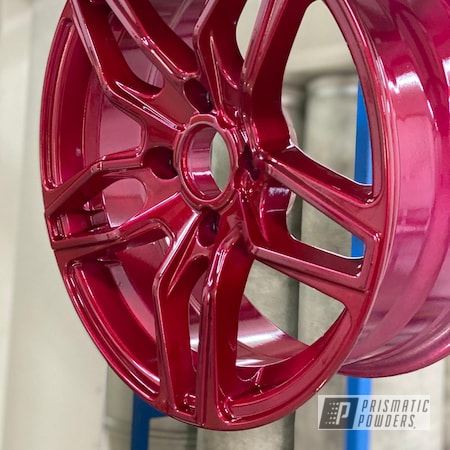Powder Coating: Aluminum Wheels,2 Stage Application,Rims,Layered Colors,Alien Silver PMS-2569,Soft Red Candy PPS-2888,Wheels