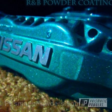 Powder Coating: 240sxCallipers,Custom,Nissan,powder coating,Teal,SUPER CHROME USS-4482,chrome,JAMAICAN TEAL UPB-2043,Automotive,Prismatic Powders,powder coated