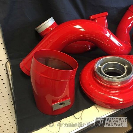 Powder Coating: Turbo Pipes,Turbo Covers,RAL 3002 Carmine Red,Single Powder Application,Automotive,Solid Tone