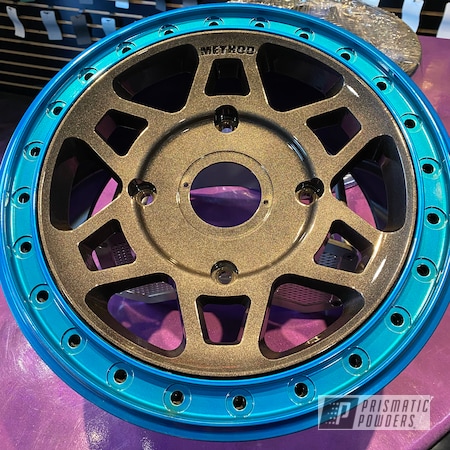 Powder Coating: RZR,UTV Wheels,Rims,Method Wheels,Method Race Wheels,Method,Two Tone Wheels,Crystal Grey PMB-5913,Wheels,Two Tone,UTV,SUPER CHROME II PSS-10300,Polaris,Polaris Wheels,Hawaii Blue PPS-4483