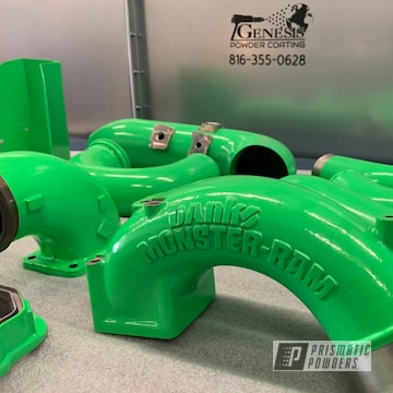 Powder Coated Turbo Parts In Bright Green