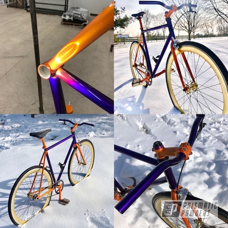 Powder Coating: Genesis Powder Coating,Multi Color Application,Bicycle,Clear Vision PPS-2974,Illusion Purple PSB-4629,Road Bike,Powder Coating Fade,Illusion Orange PMS-4620