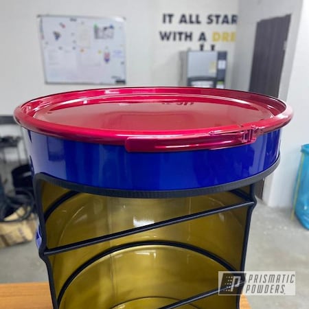 Powder Coating: Brassy Gold PPS-6530,Miscellaneous,Oil Drum,Alien Silver PMS-2569,Soft Red Candy PPS-2888,Cheater Blue PPB-6815,Furniture
