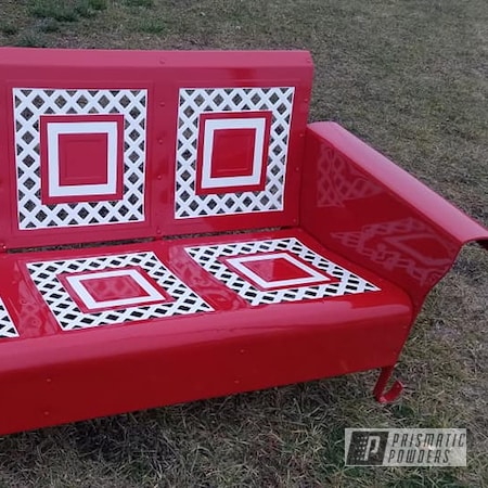 Powder Coating: Multi Color Application,Gloss White PSS-5690,2 Color Application,Outdoor Patio Furniture,RAL 3002 Carmine Red,Vintage Glider,3 Person Glider,Outdoor Bench