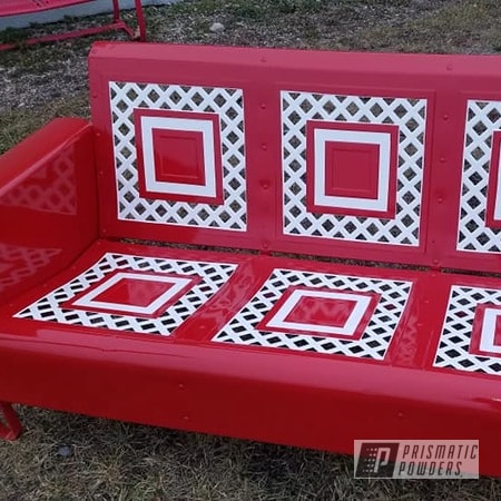 Powder Coating: Multi Color Application,Gloss White PSS-5690,2 Color Application,Outdoor Patio Furniture,RAL 3002 Carmine Red,Vintage Glider,3 Person Glider,Outdoor Bench