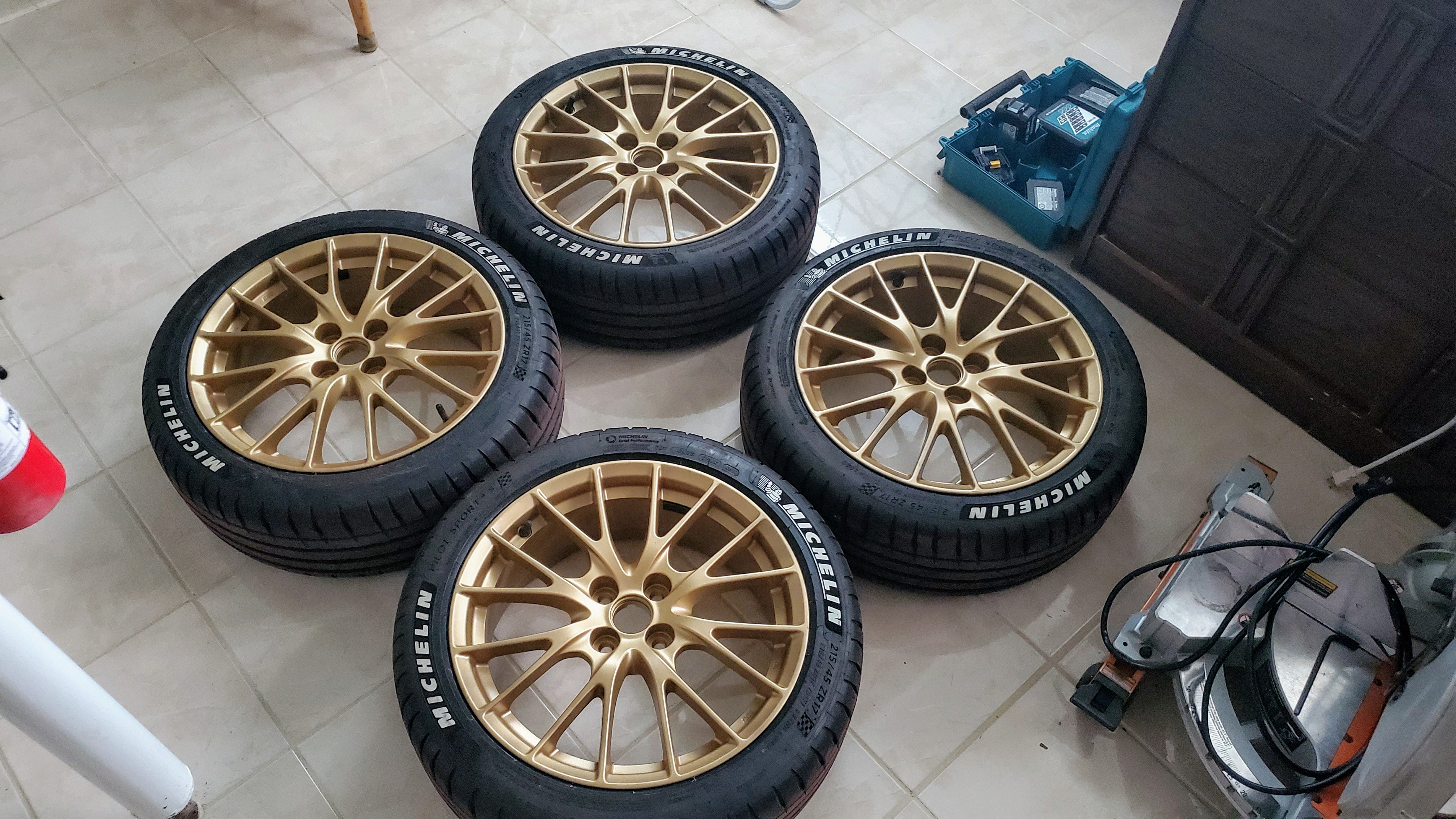 Mazda Rims Finished with Satin Poly Gold | Prismatic Powders