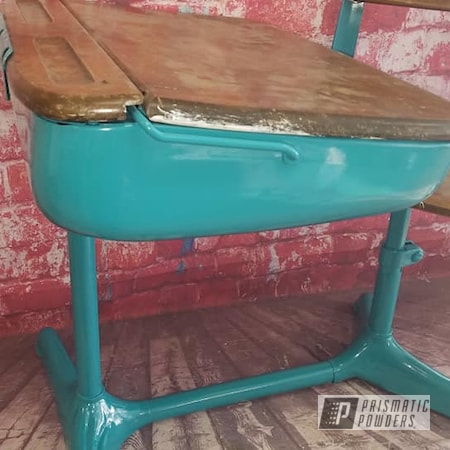 Powder Coating: Vintage School Desk,School Desk,RAL 5018 Turquoise Blue,Vintage Desk,Desk,Vintage