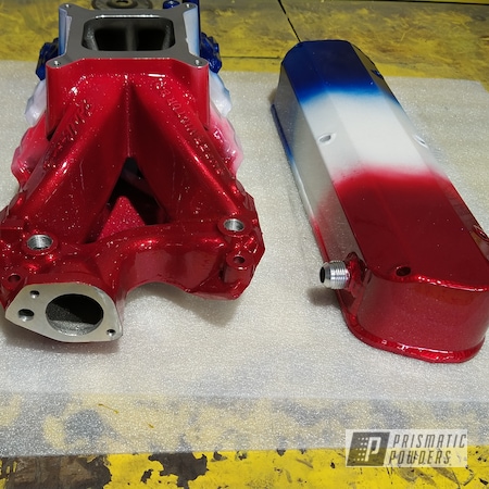 Powder Coating: Intake Manifold,Soft Satin White PSS-1353,Automotive,Silver Sparkle PPB-4727,Cheater Blue PPB-6815,Color Fade,Valve Covers,Alien Silver PMS-2569,Fade,Rancher Red PPB-6415