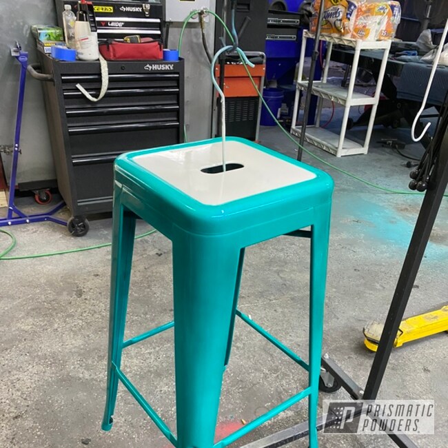 Stools Powder Coated In Gloss White And Hd Teal  