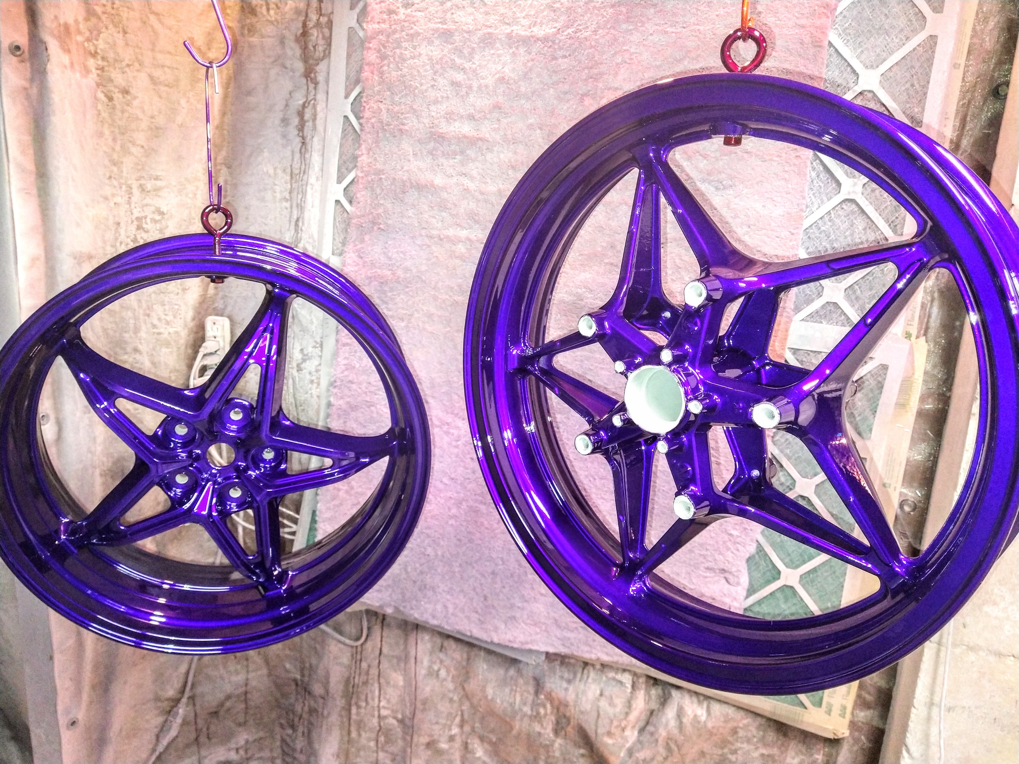 Purple Motorcycle Rims Aluminum Motorcycle Wheels and Parts Powder Coated in Illusion Purple ...