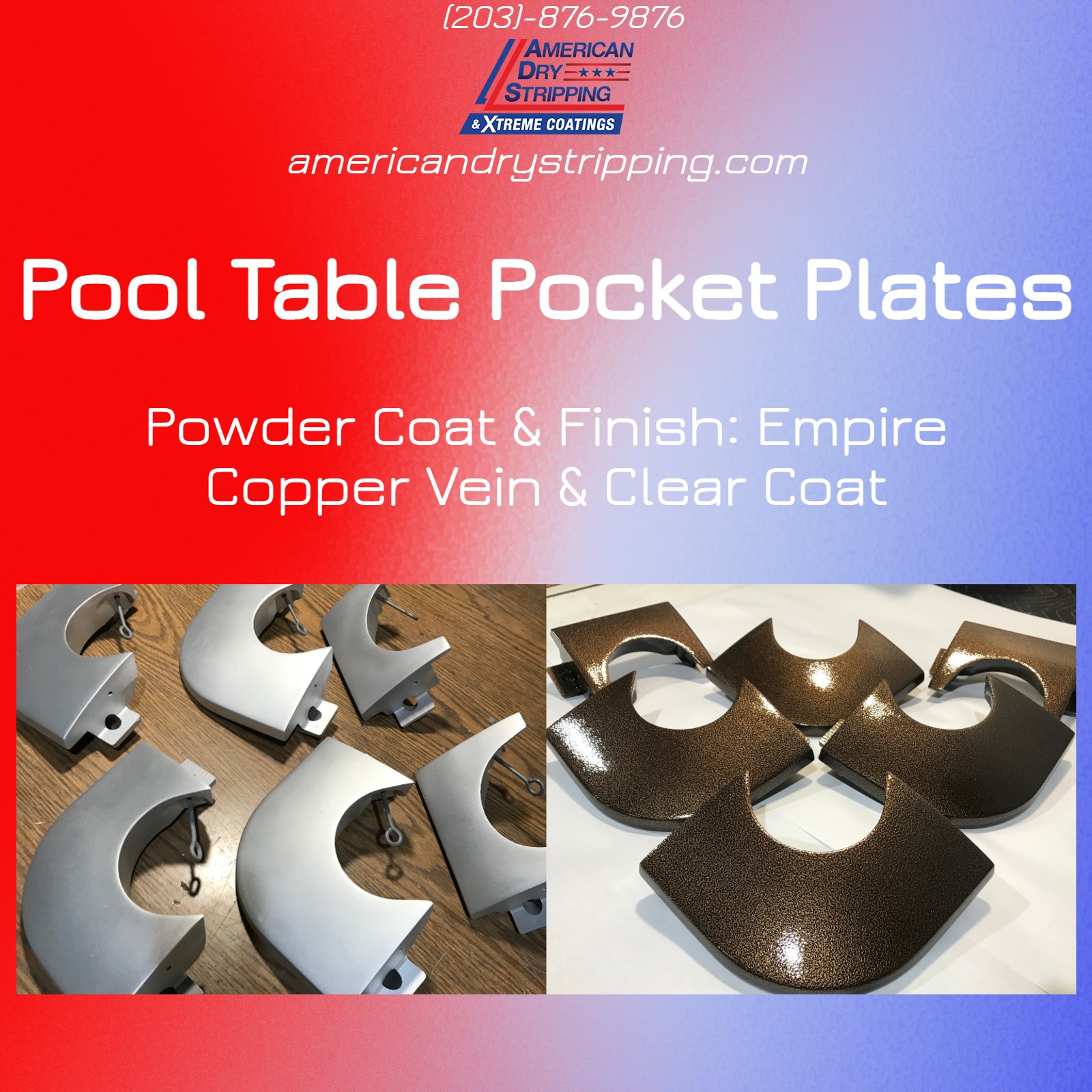 Vintage Pool Table Pocket Plated Powder Coated using Empire Copper Vein ...
