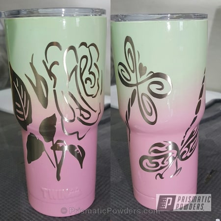 Powder Coating: Tumbler,Custom Monogram,Custom Tumbler Cup,Miscellaneous,Clear Vision PPS-2974,China Mint PSS-1452,Pretty Pink PSS-4479,Three Powder Application,Clear Coat Used