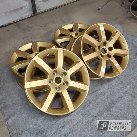 Powder Coating: Wheels,350z,Clear Vision PPS-2974,Nissan,Rims,17" Aluminum Rims,Spanish Gold EMS-0940