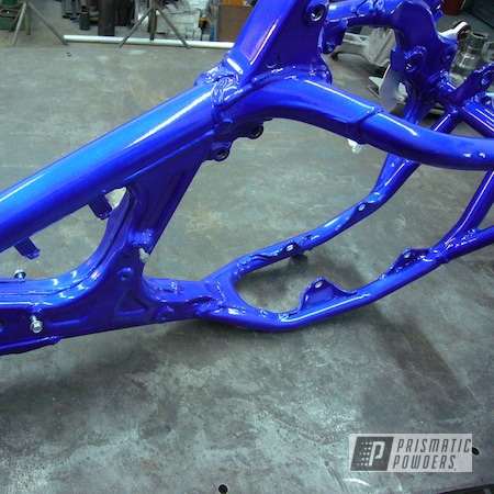 Powder Coating: Motorcycles,LOLLYPOP BLUE UPS-2502,Heavy Silver PMS-0517,Motorcycle Frame,Yamaha,YZ,Dirtbike Frame