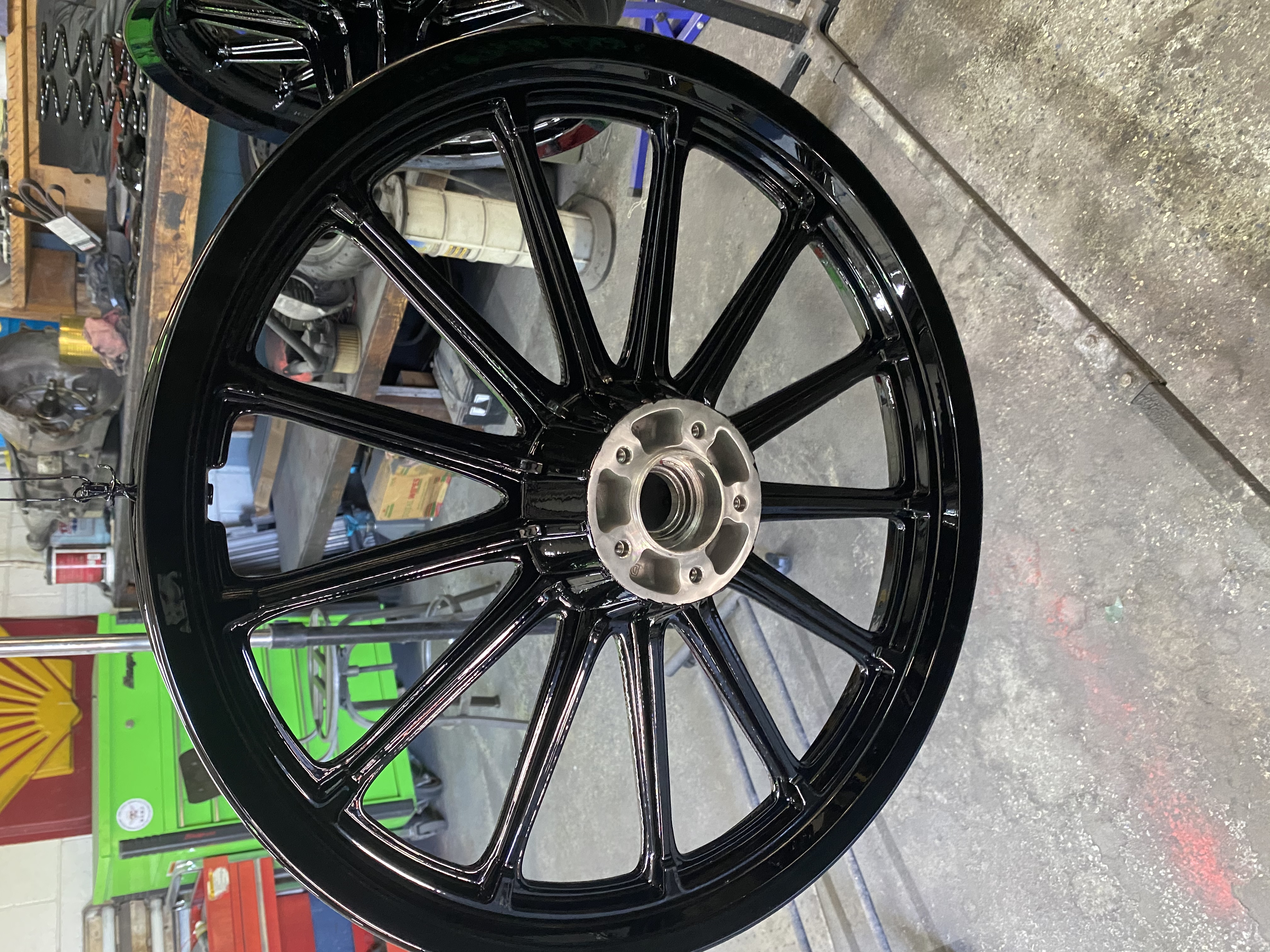 Custom Harley Davidson Wheels Done in Flaming Gold, Ink Black, Polished ...