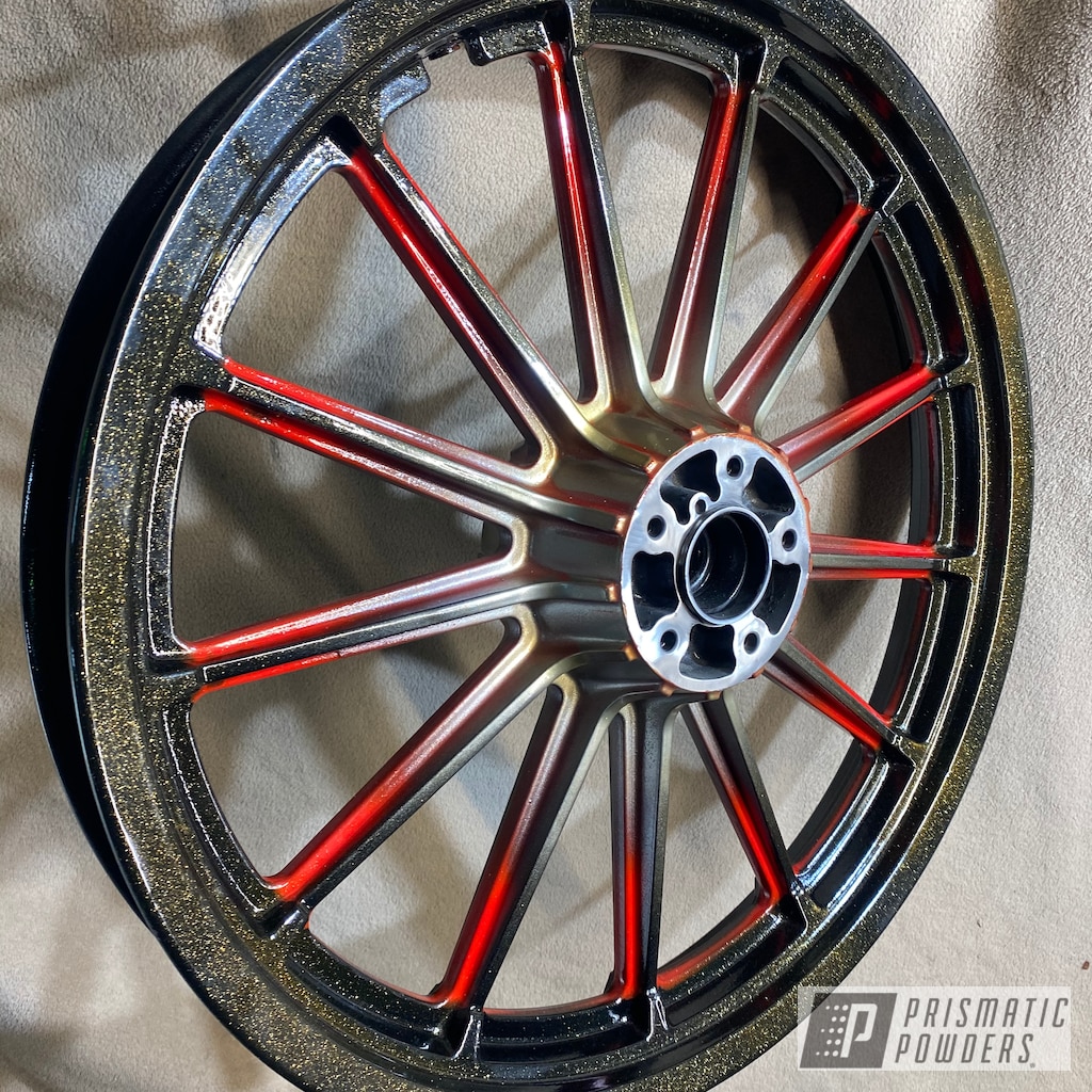 Custom Harley Davidson Wheels Done in Flaming Gold, Ink Black, Polished ...
