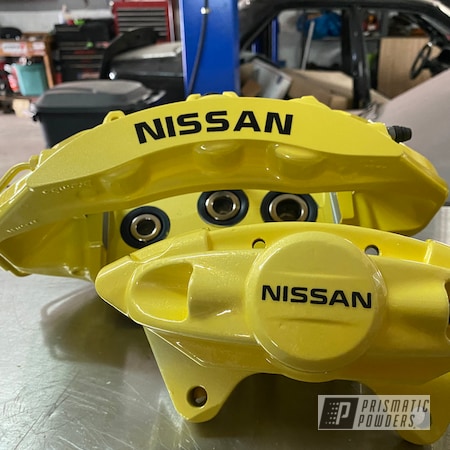 Powder Coating: Calipers,Clear Vision PPS-2974,Nissan,Brake Calipers,Cosmic Yellow PMB-2132,Brake Caliper