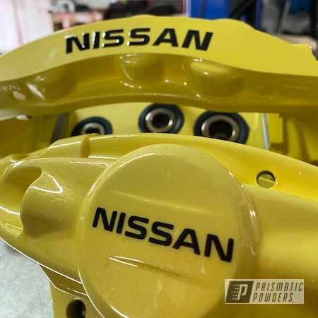 Powder Coating: Calipers,Clear Vision PPS-2974,Nissan,Brake Calipers,Cosmic Yellow PMB-2132,Brake Caliper