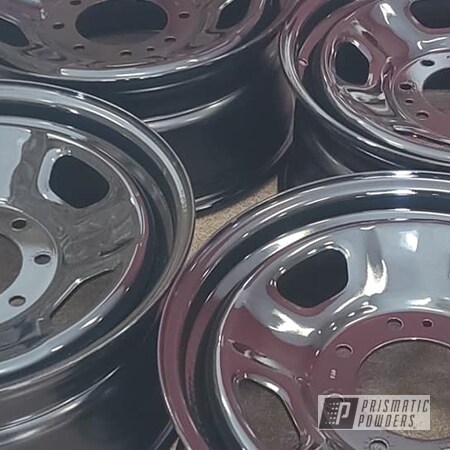 Powder Coating: Wheels,Clear Vision PPS-2974,Rims,Ink Black PSS-0106,Steel Wheels,Automotive Rims,Automotive Wheels,Steel Rims,18" Steel Rims