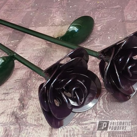 Powder Coating: 2 Color Application,RAL 6005 Moss Green,Flowers,Burgundy Bliss PMB-1562,Roses,Custom Metal Roses