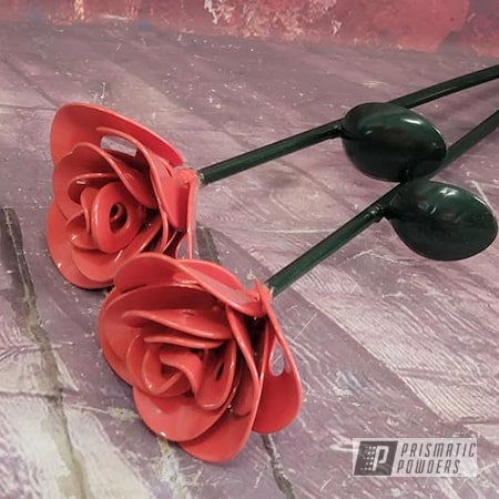Powder Coating: Metal Art,2 Color Application,RAL 6005 Moss Green,Texaco Red PSB-2740,Flowers,Roses,Custom Roses
