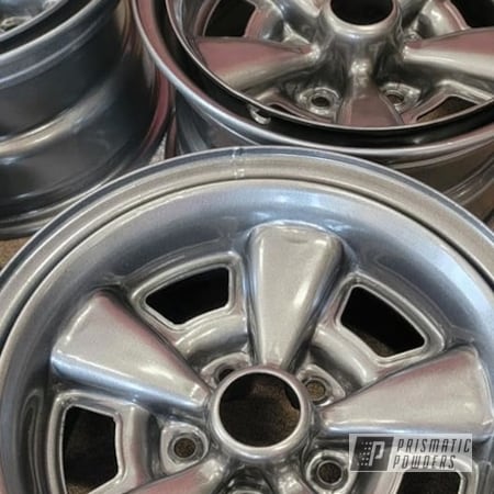 Powder Coating: Wheels,Automotive,15" Steel Wheels,Rims,Kingsport Grey PMB-5027,Rally Wheels,Automotive Rims,Automotive Wheels