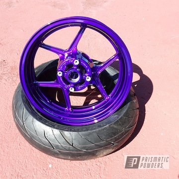 Powder Coated Ninja Kawasaki 636 Aluminum Wheels In Illusion Purple And Clear Vision