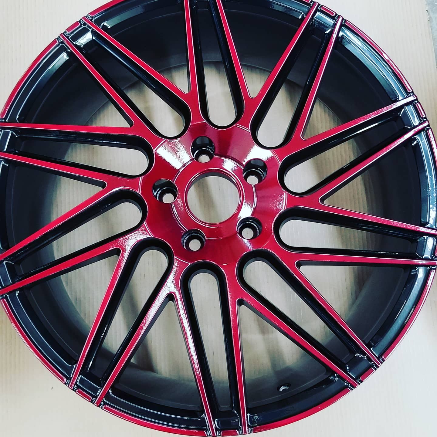 Dual Color Rims Two Tone Wheels Done in Illusion Cherry, Ink Black and Clear Vision ...