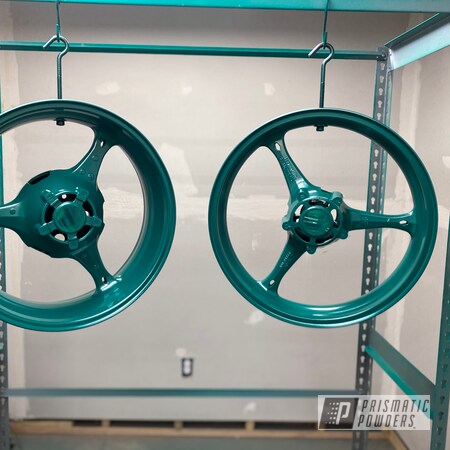 Powder Coating: Wheels,Motorcycle Parts,17" Aluminum Rims,Ink Black PSS-0106,GSXR,Motorcycles,Motorcycle Rim,Clear Vision PPS-2974,Winter Mint PMB-1615,Rims,Suzuki,Rearsets,GSXR 1000