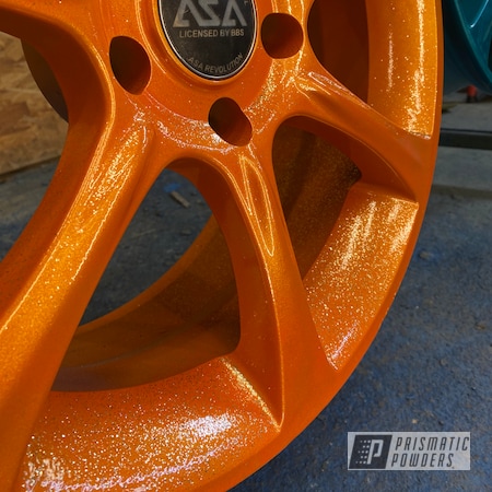 Powder Coating: Aluminum Wheels,Rockstar Sparkle PPB-5835,Rims,Two Stage Application,18" Aluminum Rims,Illusion Orange PMS-4620,Wheels