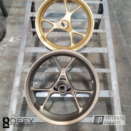 Powder Coating: Rims,Bronze Chrome PMB-4124,Casper Clear PPS-4005,Motorcycle Rim,Satin Poly Gold PMB-6487,Wheels