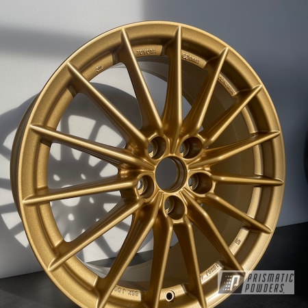Powder Coating: Wheels,19" Wheels,Soft Clear PPS-1334,Two Stage Application,Rims,Spanish Gold EMS-0940