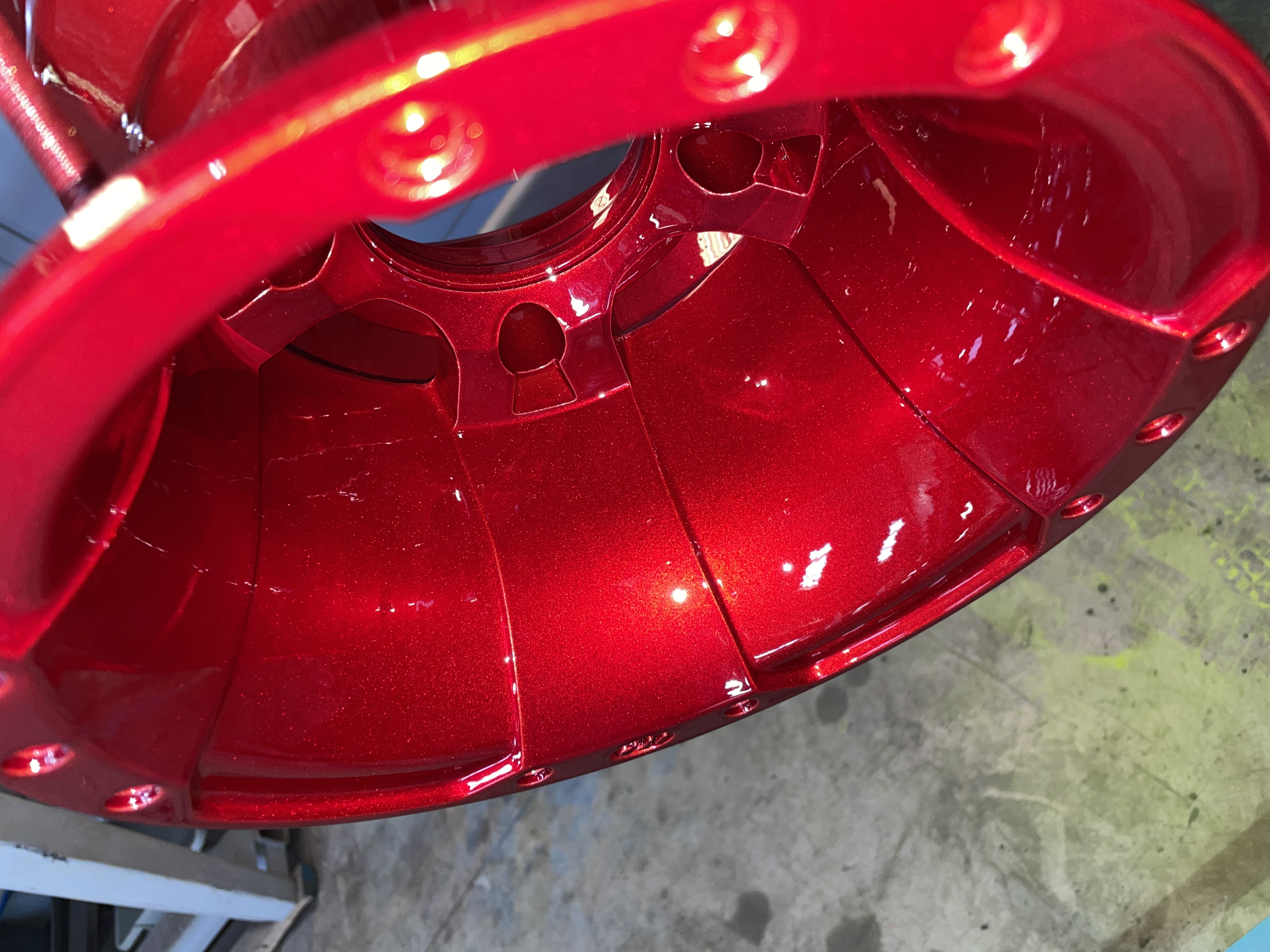 Powder Coated Raptor Rims ATV Wheels Done in Heavy Silver and Deep Red | Prismatic Powders