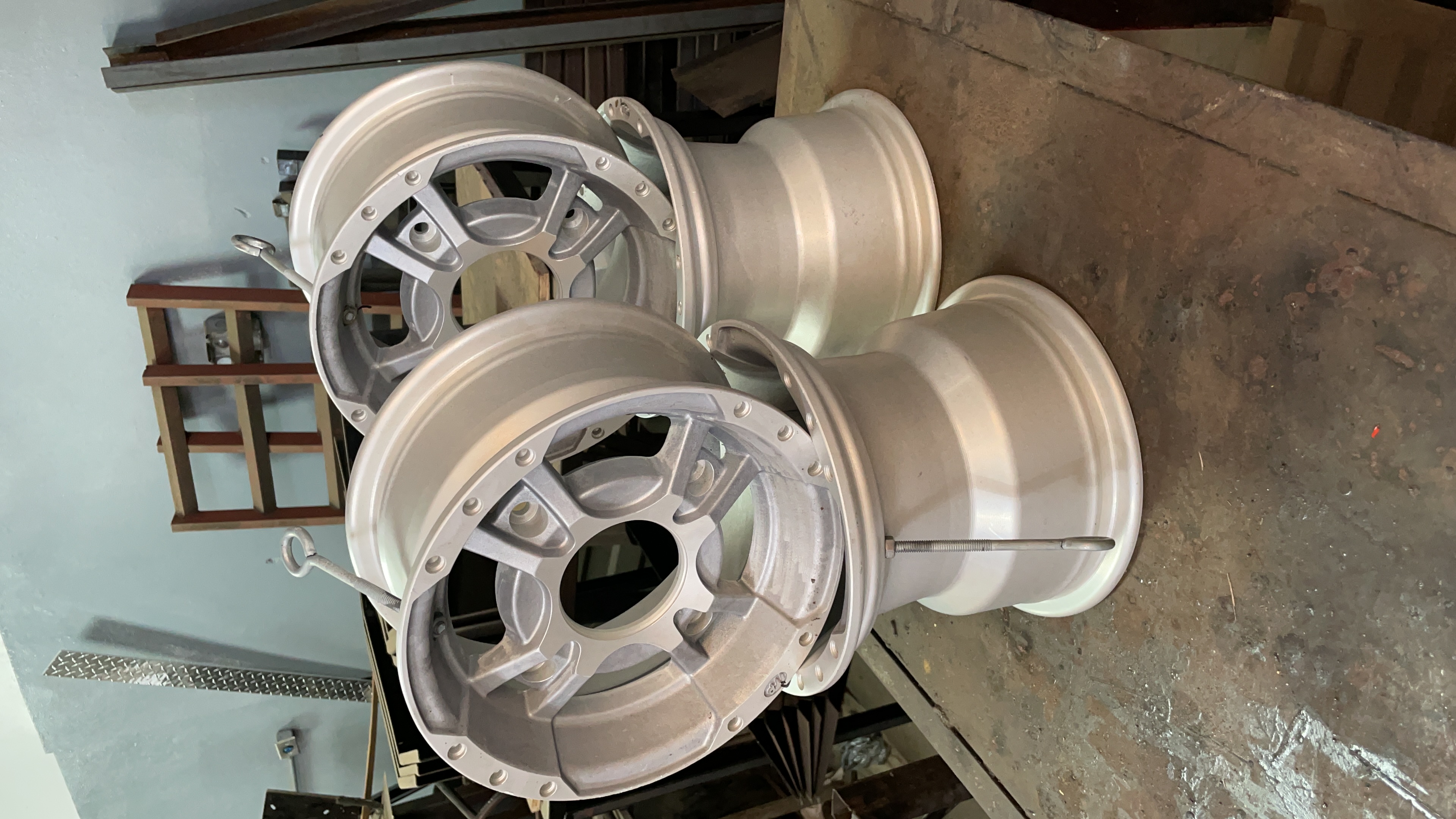Powder Coated Raptor Rims ATV Wheels Done in Heavy Silver and Deep Red | Prismatic Powders