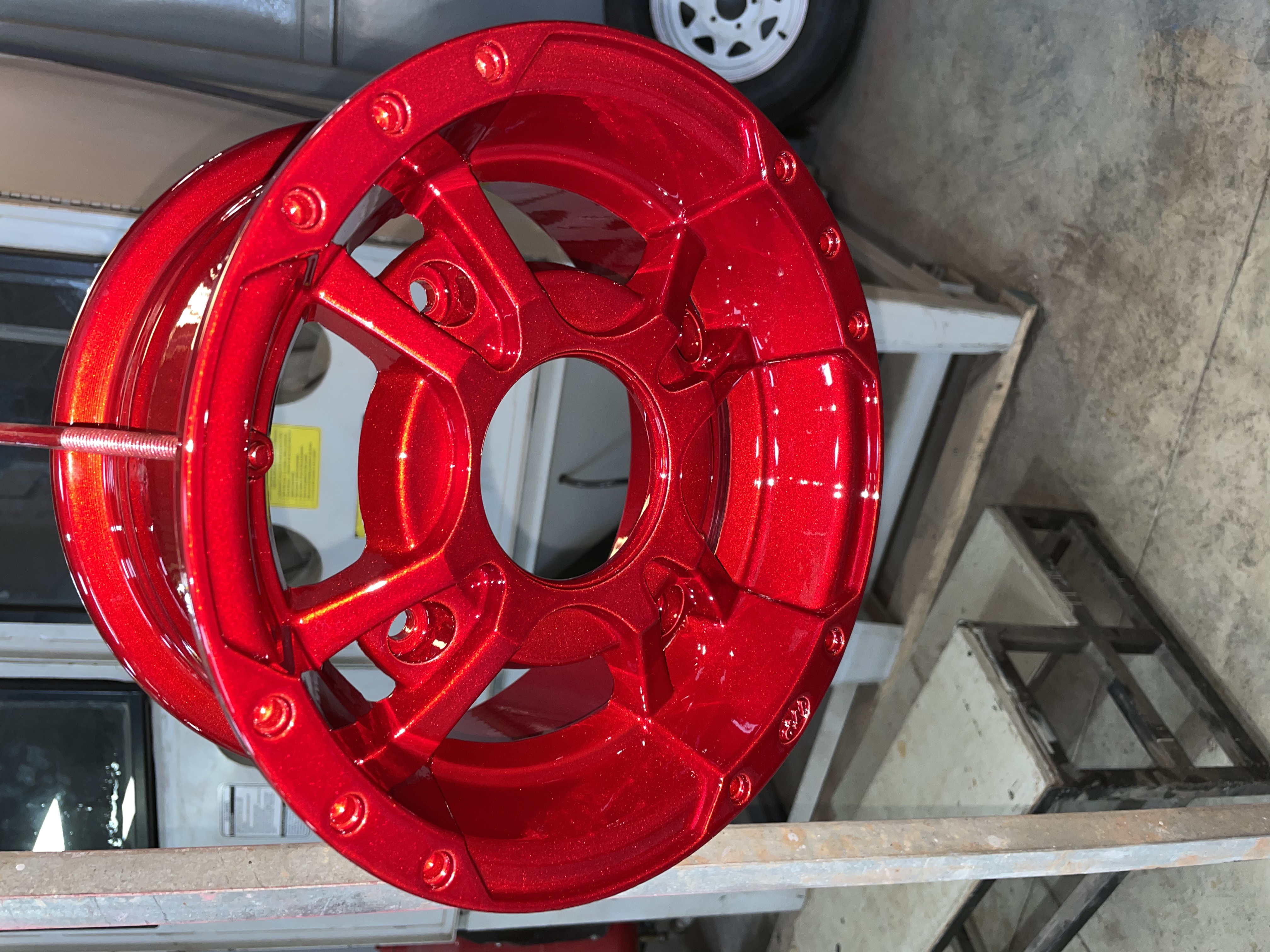 Powder Coated Raptor Red Rims ATV Wheels Done in Heavy Silver and Deep Red | Prismatic Powders