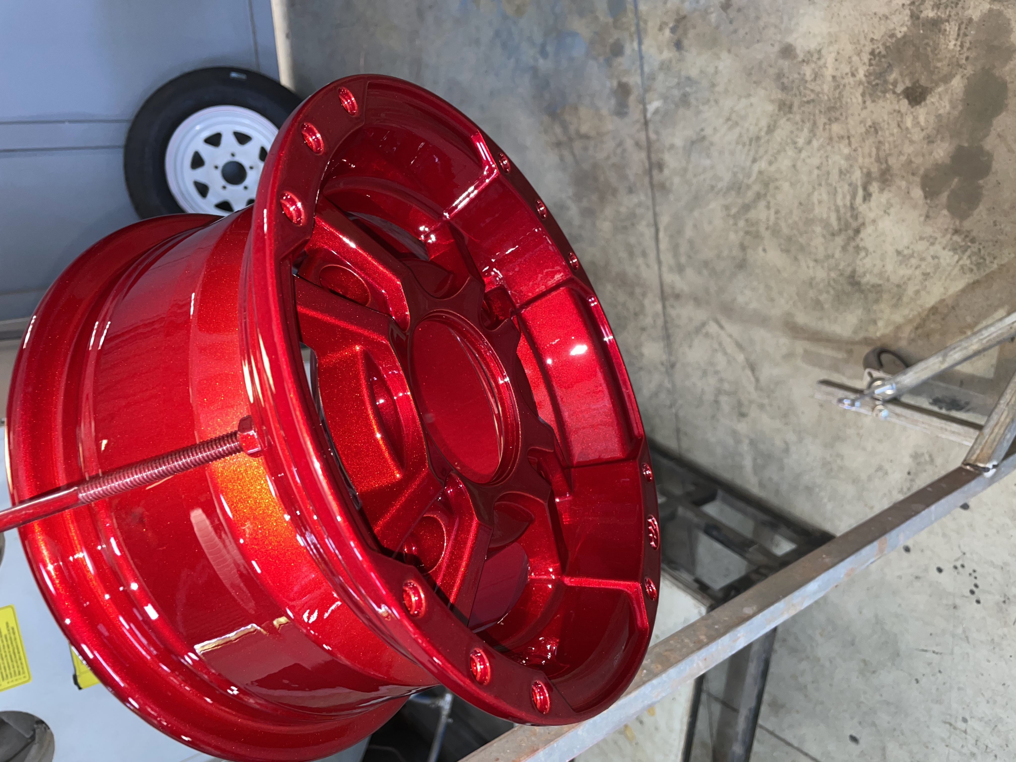 Powder Coated Raptor Red Rims ATV Wheels Done in Heavy Silver and Deep Red | Prismatic Powders