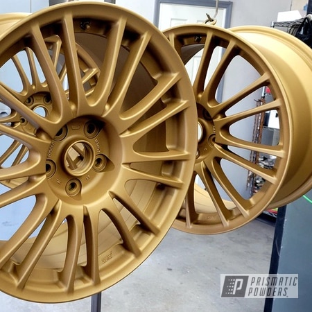 Powder Coating: Wheels,Two Stage Application,Rims,Satin Poly Gold PMB-6487,Casper Clear PPS-4005