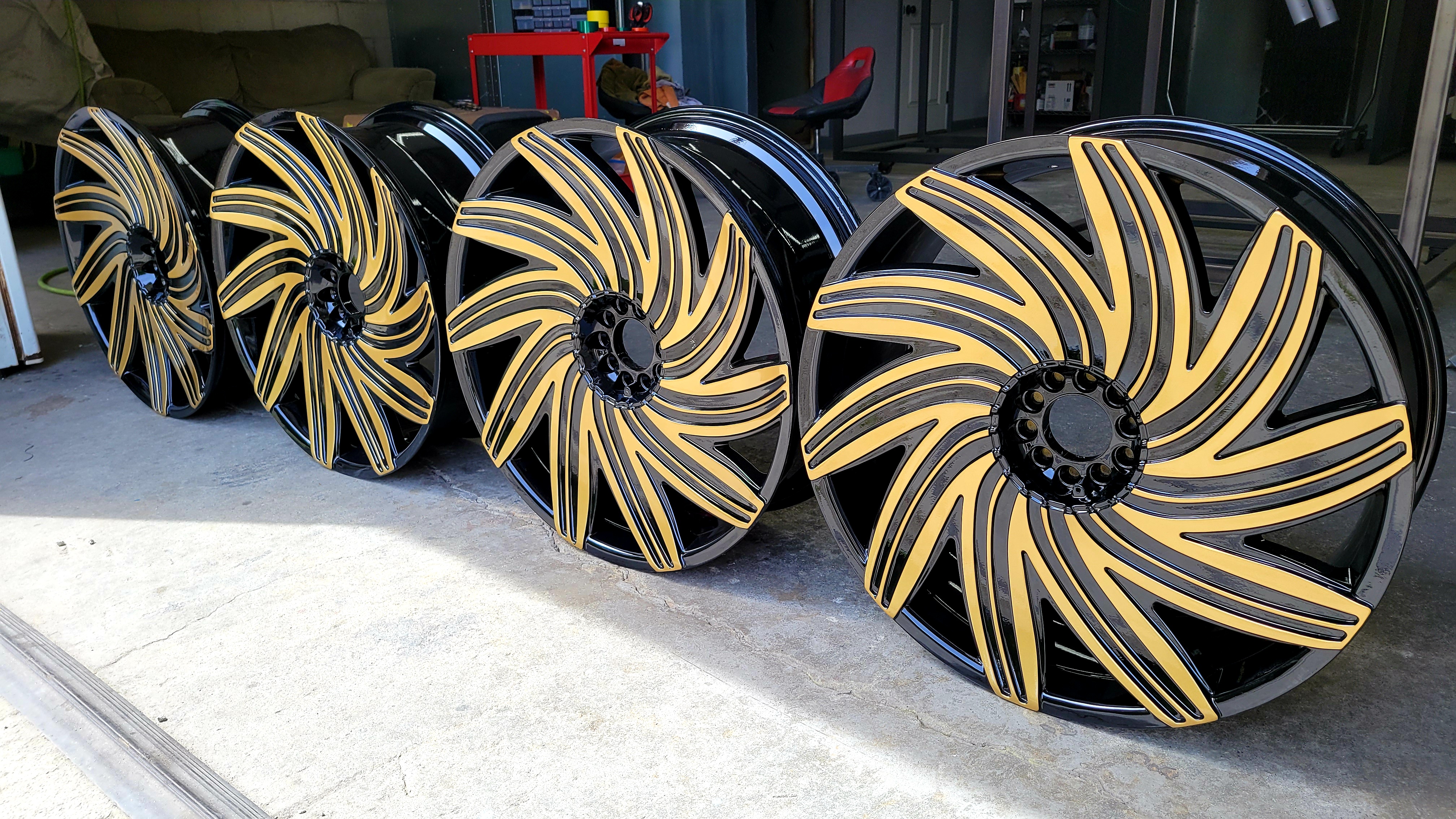 Two Tone Wheels Coated in Clear Vision, Ink Black and Spanish Gold ...