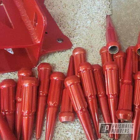 Powder Coating: Automotive Parts,lug nuts,Clear Vision PPS-2974,Automotive,Illusions,Illusion Red PMS-4515