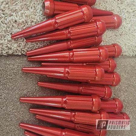 Powder Coating: Automotive Parts,lug nuts,Clear Vision PPS-2974,Automotive,Illusions,Illusion Red PMS-4515