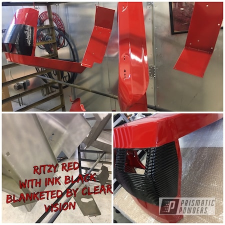 Powder Coating: Ink Black PSS-0106,2 Color Application,2 Stage Application,Clear Vision PPS-2974,Ritzy Red PSS-2993,Restoration,Tractor Restoration,Automotive,Tractor Parts,Tractor