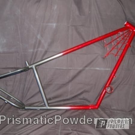 Powder Coating: Black Chrome II PPB-4623,Bicycles,DAZZLING RED UPB-1453,SUPER CHROME USS-4482,chrome,Black chrome,Bike Frame,Red,powder coated